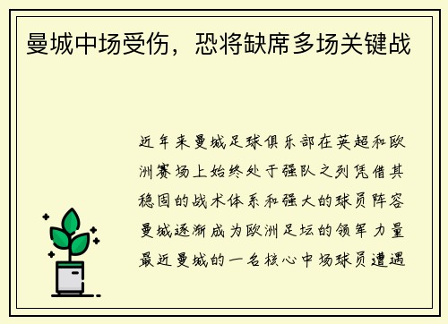 曼城中场受伤，恐将缺席多场关键战